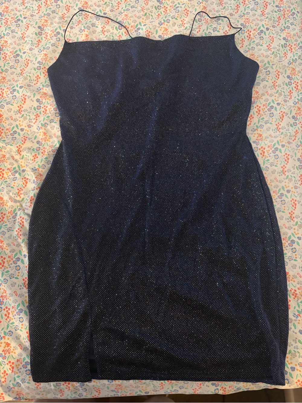 Navy Sparkle Mini Slip Dress with Thin Straps